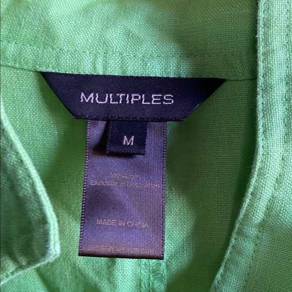 Multiples Neon Green Ruffle Button-Up Blouse - Picture 3 of 16
